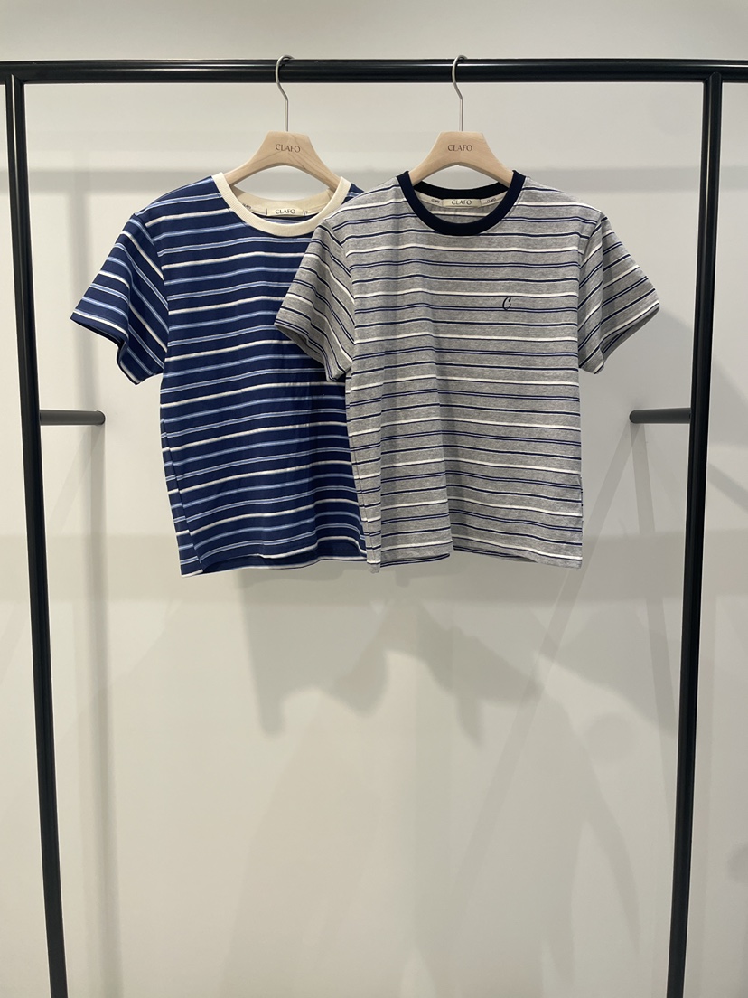 CLAFO韓國直郵女裝新品時尚人氣休閑職業熱賣推薦T恤條紋CLAFOT恤