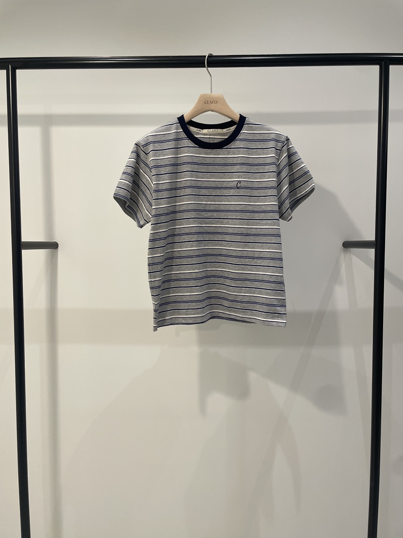 CLAFO韓國直郵女裝新品時尚人氣休閑職業熱賣推薦T恤條紋CLAFOT恤圖色1