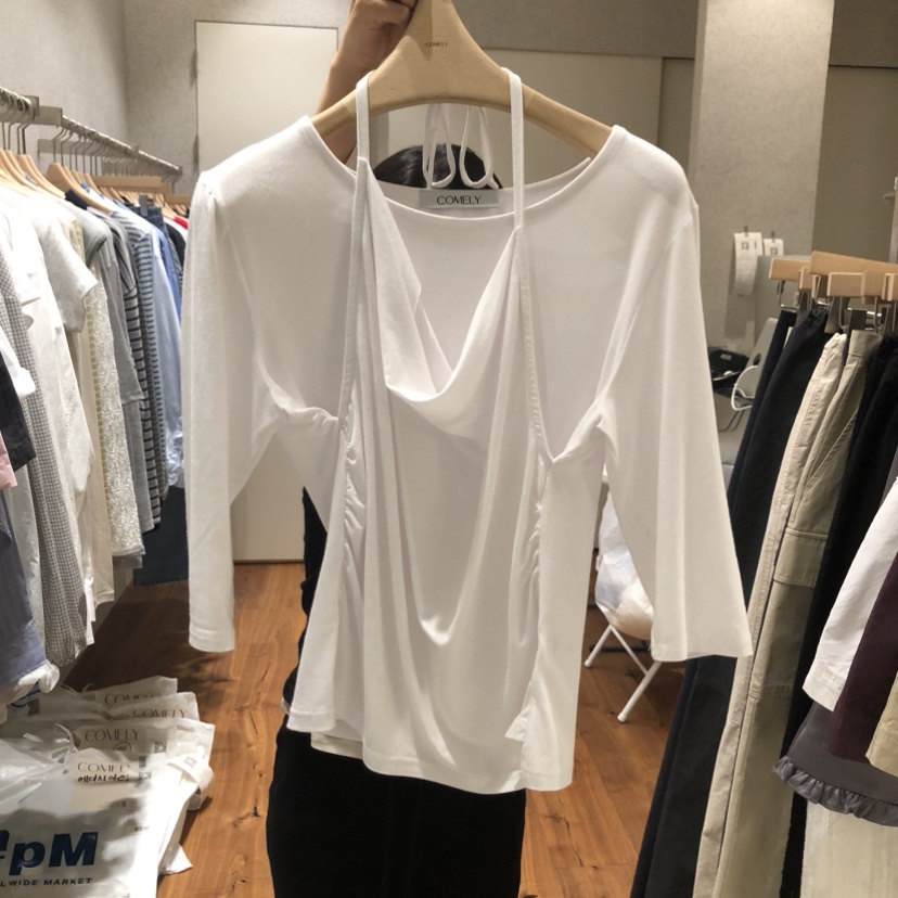 COMELY韓國代購女裝新款休閑職業推薦人氣時尚熱賣T恤假兩件COMELYT恤圖色1