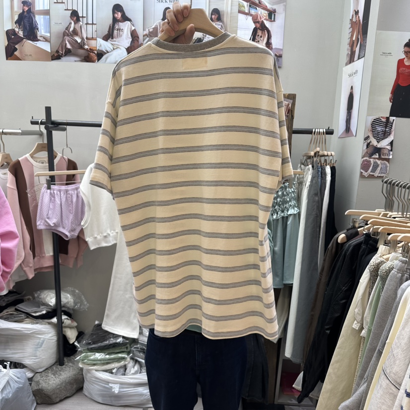 STICK WITH韓國直郵實拍女裝新品時尚休閑推薦人氣T恤條紋STICK WITHT恤