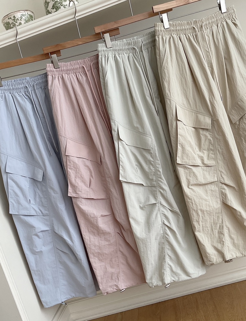 MINIQUEENS韓國直郵實拍女士新款26春夏休閑褲防風衣口袋MINIQUEENS休閑褲