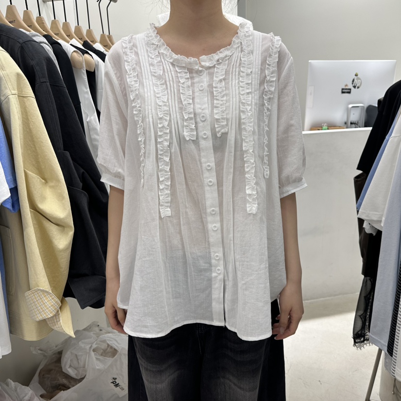 VENEFIT韓國代購女裝新品推薦職業熱賣26春夏休閑襯衫蕾絲衫VENEFIT/JENNIE襯衫/蕾絲衫圖色1