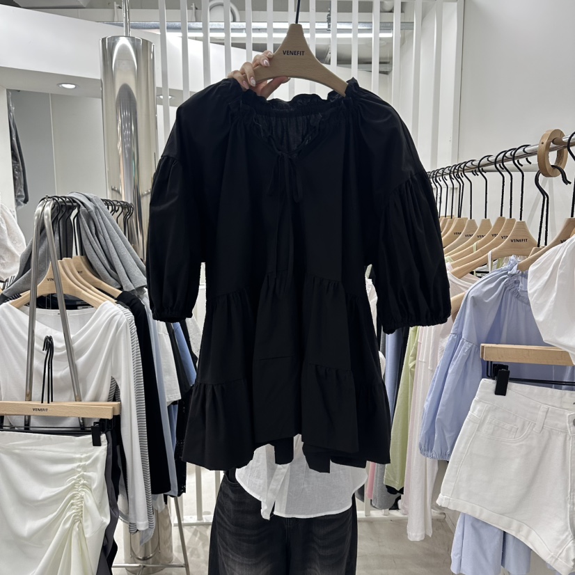 VENEFIT韓國直郵女士新品休閑推薦人氣熱賣職業襯衫蕾絲衫VENEFIT/JENNIE襯衫/蕾絲衫圖色3