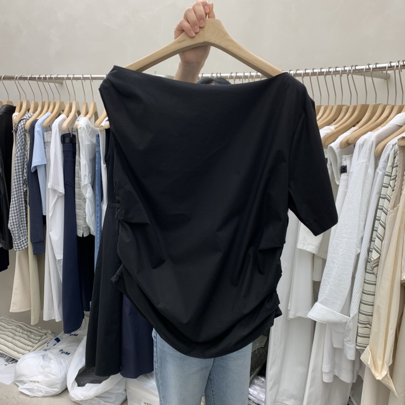 MURR韓國東大門代購女士新款職業熱賣時尚襯衫蕾絲衫不對稱MURR襯衫/蕾絲衫