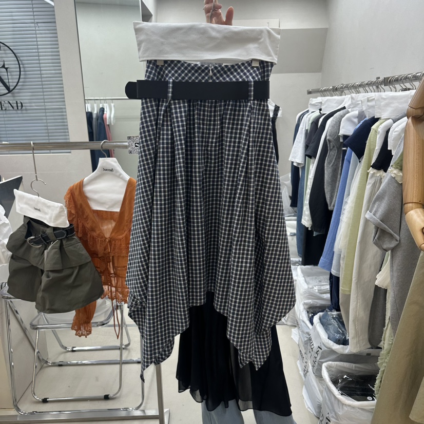 ASCEND韓國代購女裝新品推薦人氣半身裙中短裙含腰帶格紋ASCEND半身裙/中短裙