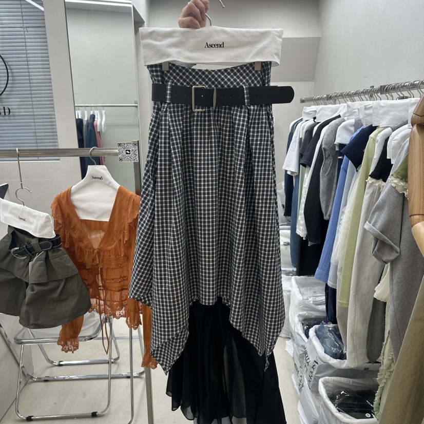 ASCEND韓國代購女裝新品推薦人氣半身裙中短裙含腰帶格紋ASCEND半身裙/中短裙圖色1