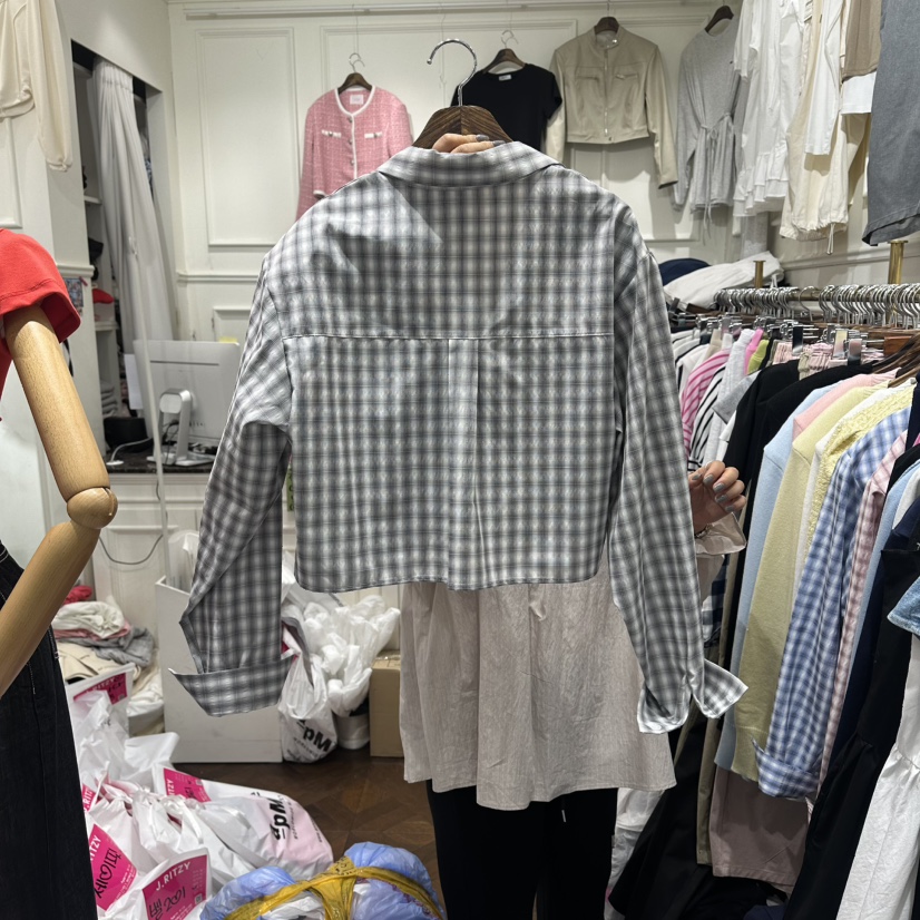 J.RITZY韓國代購女士新款26春夏休閑職業襯衫蕾絲衫格子J.RITZY襯衫/蕾絲衫