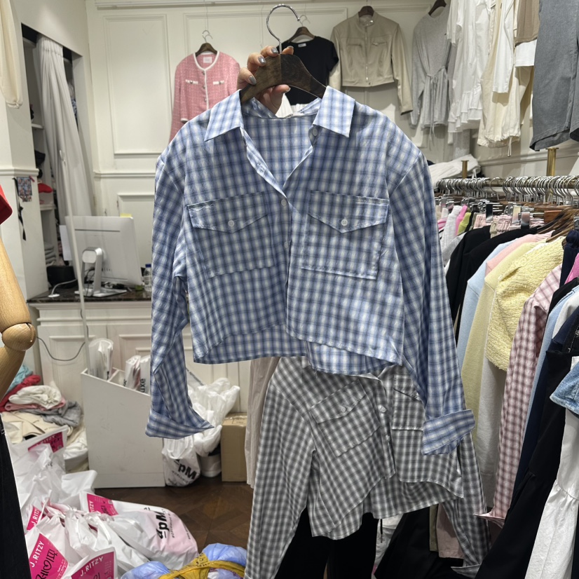 J.RITZY韓國代購女士新款26春夏休閑職業襯衫蕾絲衫格子J.RITZY襯衫/蕾絲衫圖色2