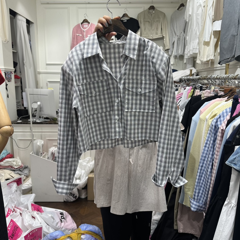 J.RITZY韓國代購女士新款26春夏休閑職業襯衫蕾絲衫格子J.RITZY襯衫/蕾絲衫圖色3