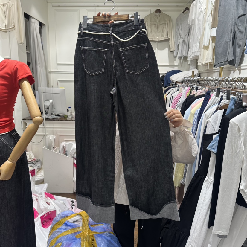J.RITZY韓國東大門代購女士新品休閑推薦時尚牛仔褲含腰繩J.RITZY牛仔褲