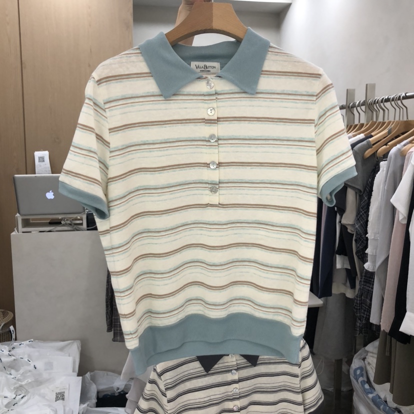 VILLABUTTON韓國直郵實拍女士新品人氣26春夏熱賣針織衫條紋VILLABUTTON針織衫圖色1
