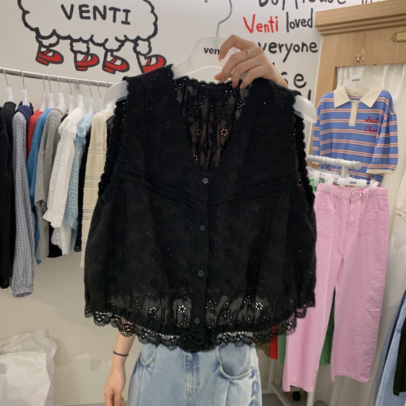 VENTI韓國東大門代購女裝新款26春夏吊帶背心不含內搭花朵蕾絲VENTI吊帶/背心圖色2