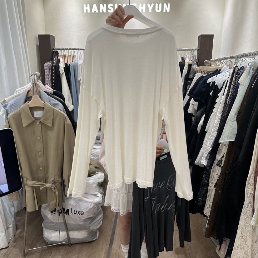 HANSUNGHYUN韓國直郵實拍女裝新款時尚休閑職業長袖T恤寬松HANSUNGHYUN長袖T恤