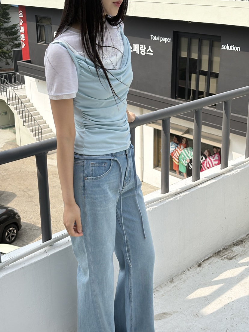 Verbena韓國代購女裝新品推薦時尚熱賣吊帶背心假兩件蕾絲Verbena吊帶/背心