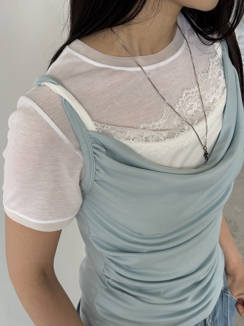 Verbena韓國代購女裝新品推薦時尚熱賣吊帶背心假兩件蕾絲Verbena吊帶/背心