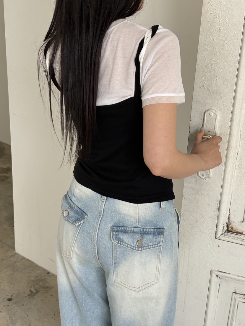 Verbena韓國代購女裝新品推薦時尚熱賣吊帶背心假兩件蕾絲Verbena吊帶/背心