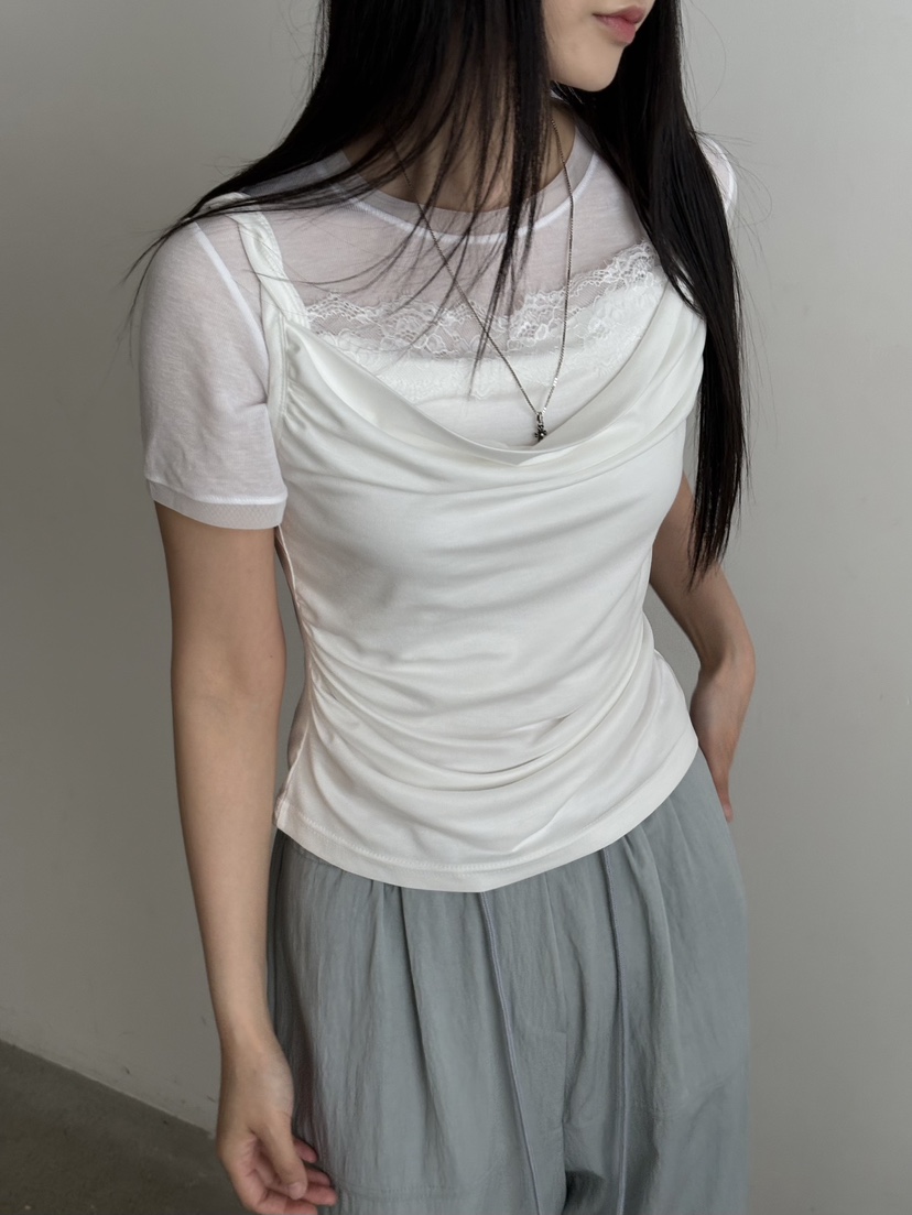 Verbena韓國代購女裝新品推薦時尚熱賣吊帶背心假兩件蕾絲Verbena吊帶/背心