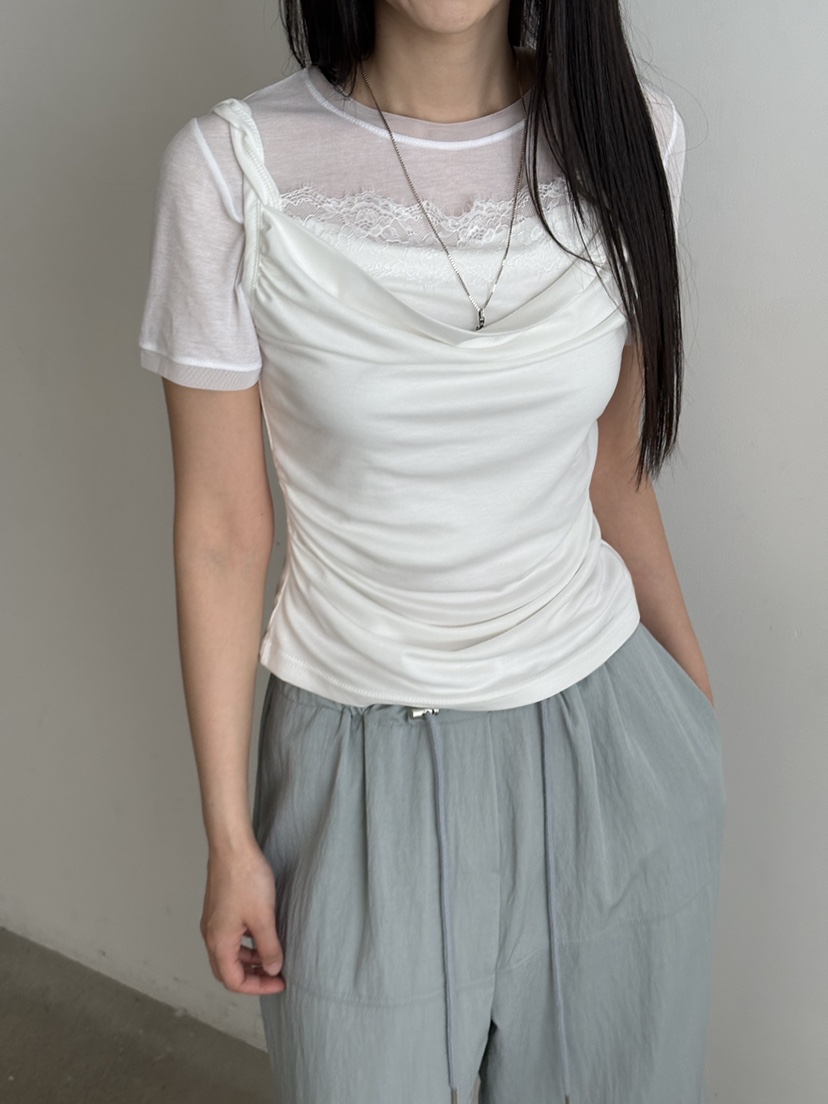 Verbena韓國代購女裝新品推薦時尚熱賣吊帶背心假兩件蕾絲Verbena吊帶/背心