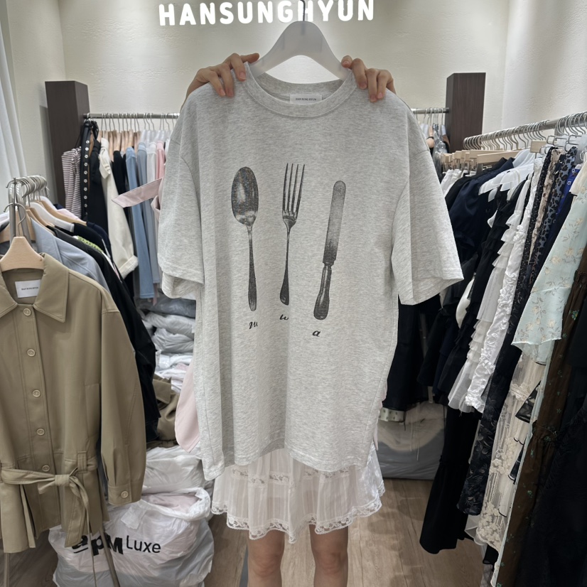HANSUNGHYUN韓國直郵女裝新款人氣職業26春夏熱賣T恤純棉HANSUNGHYUNT恤圖色2灰色