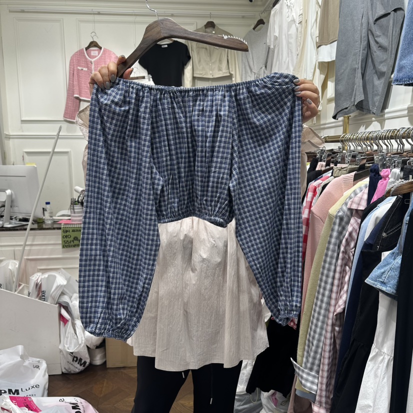 J.RITZY韓國代購女士新品職業休閑26春夏襯衫蕾絲衫格紋J.RITZY襯衫/蕾絲衫圖色1