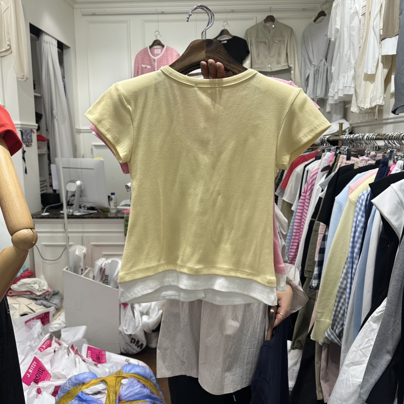 J.RITZY韓國直郵女士新款時尚熱賣職業休閑26春夏T恤假兩件J.RITZYT恤