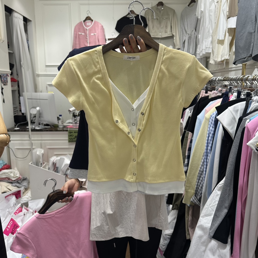 J.RITZY韓國直郵女士新款時尚熱賣職業休閑26春夏T恤假兩件J.RITZYT恤圖色3