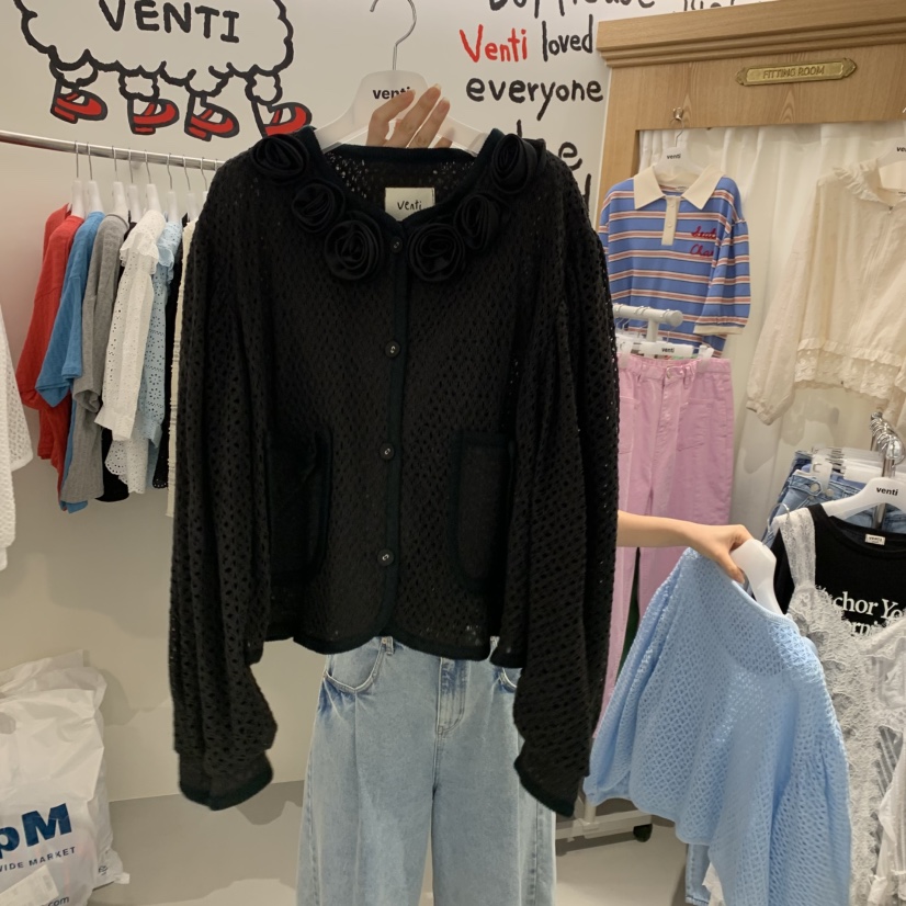 VENTI韓國直郵實拍女士新品時尚26春夏人氣休閑夾克花朵開衫VENTI夾克圖色2
