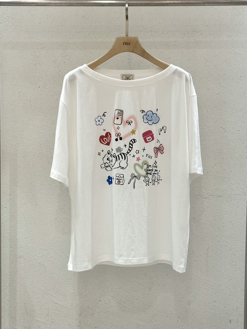 FIZZ韓國代購女裝新品人氣熱賣休閑時尚26春夏推薦T恤涂鴉FIZZT恤圖色1