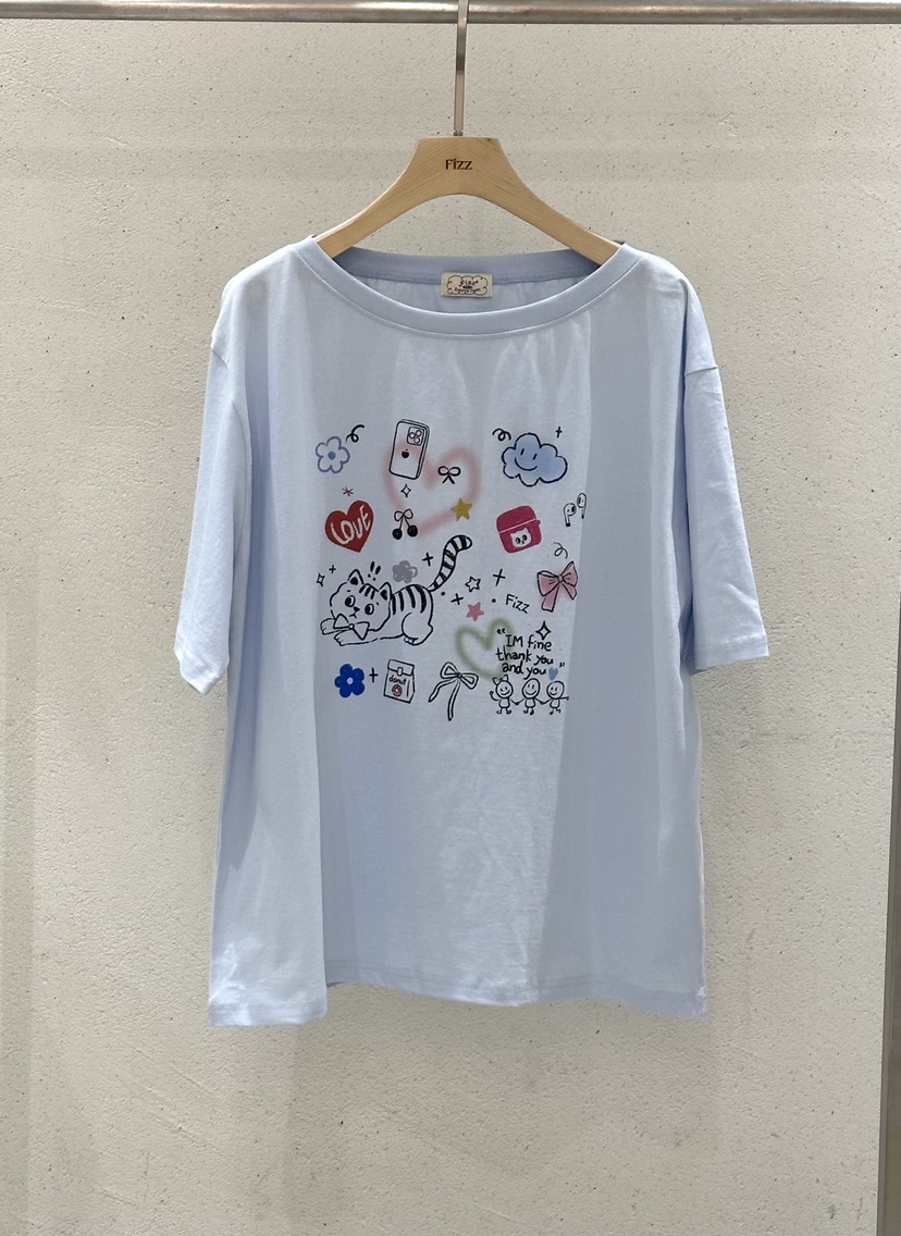 FIZZ韓國代購女裝新品人氣熱賣休閑時尚26春夏推薦T恤涂鴉FIZZT恤圖色2