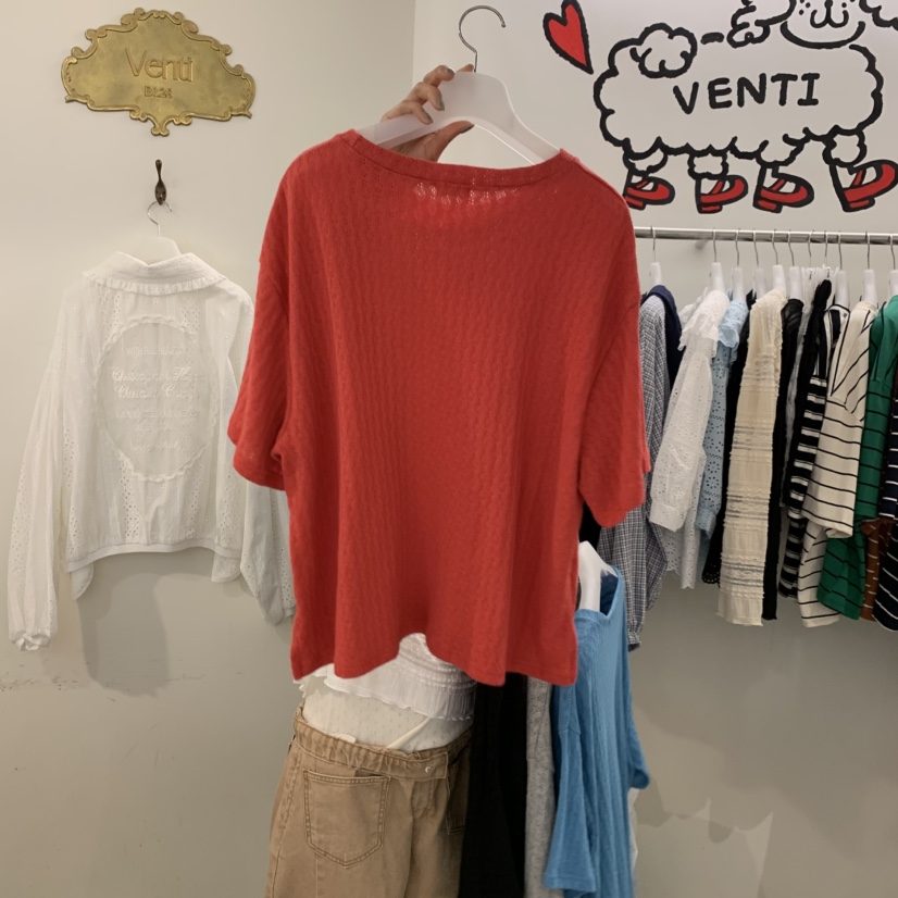 VENTI韓國直郵實拍女裝新款熱賣推薦時尚26春夏休閑T恤鏤空VENTIT恤