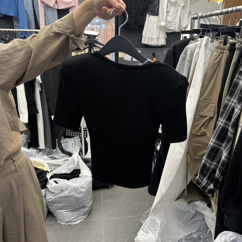 A-DEL韓國直郵實拍女裝新品時尚26春夏熱賣休閑職業T恤羅紋A-DELT恤