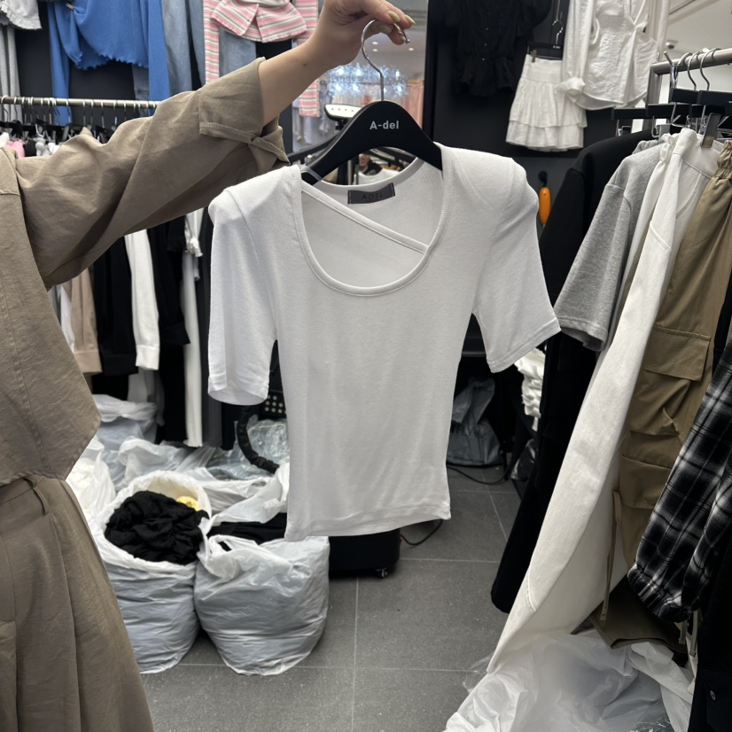 A-DEL韓國直郵實拍女裝新品時尚26春夏熱賣休閑職業T恤羅紋A-DELT恤圖色1