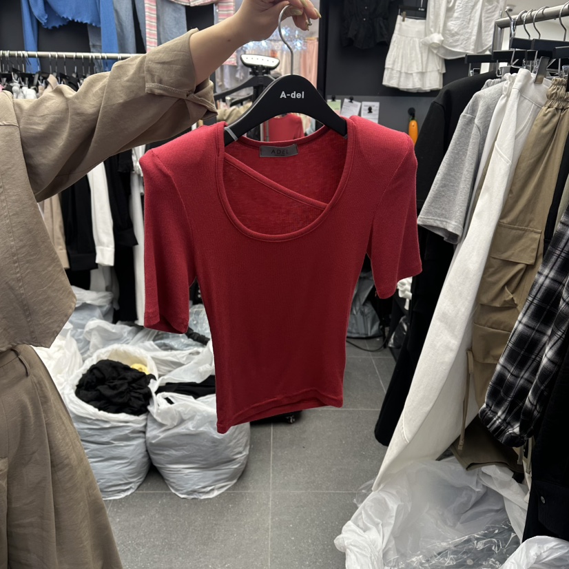 A-DEL韓國直郵實拍女裝新品時尚26春夏熱賣休閑職業T恤羅紋A-DELT恤圖色2