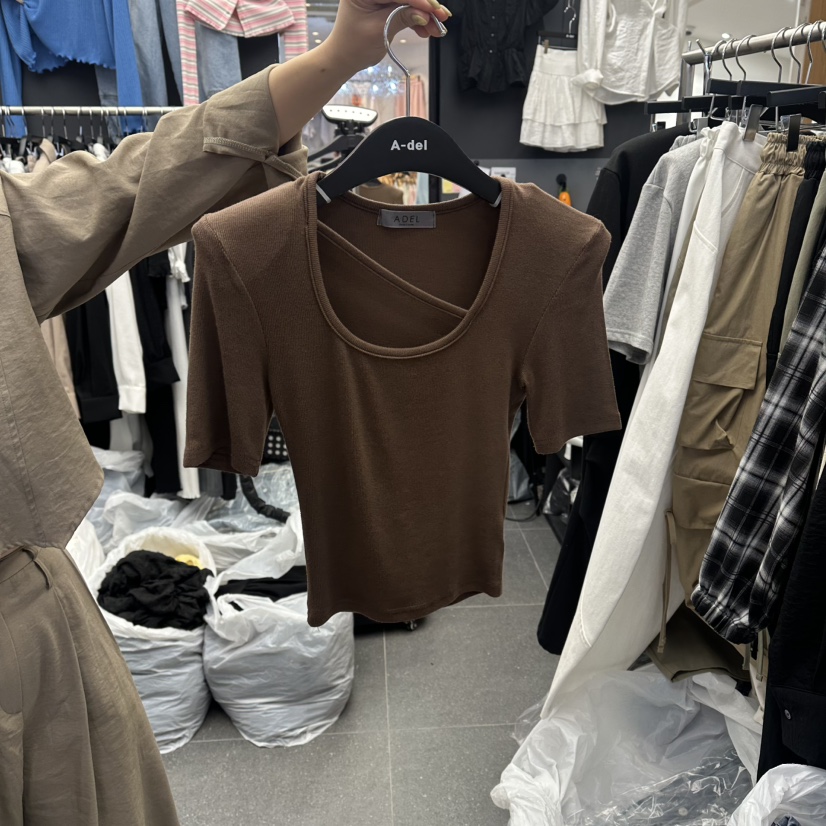 A-DEL韓國直郵實拍女裝新品時尚26春夏熱賣休閑職業T恤羅紋A-DELT恤圖色3