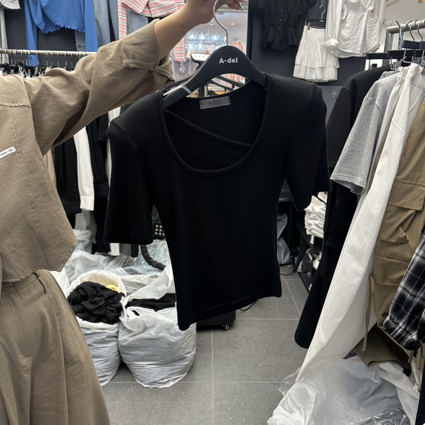 A-DEL韓國直郵實拍女裝新品時尚26春夏熱賣休閑職業T恤羅紋A-DELT恤圖色4