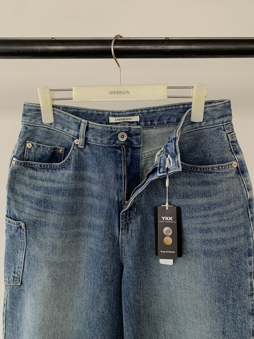 UNDERSON韓國直郵實拍女裝新品人氣職業休閑牛仔褲雙口袋UNDERSON牛仔褲