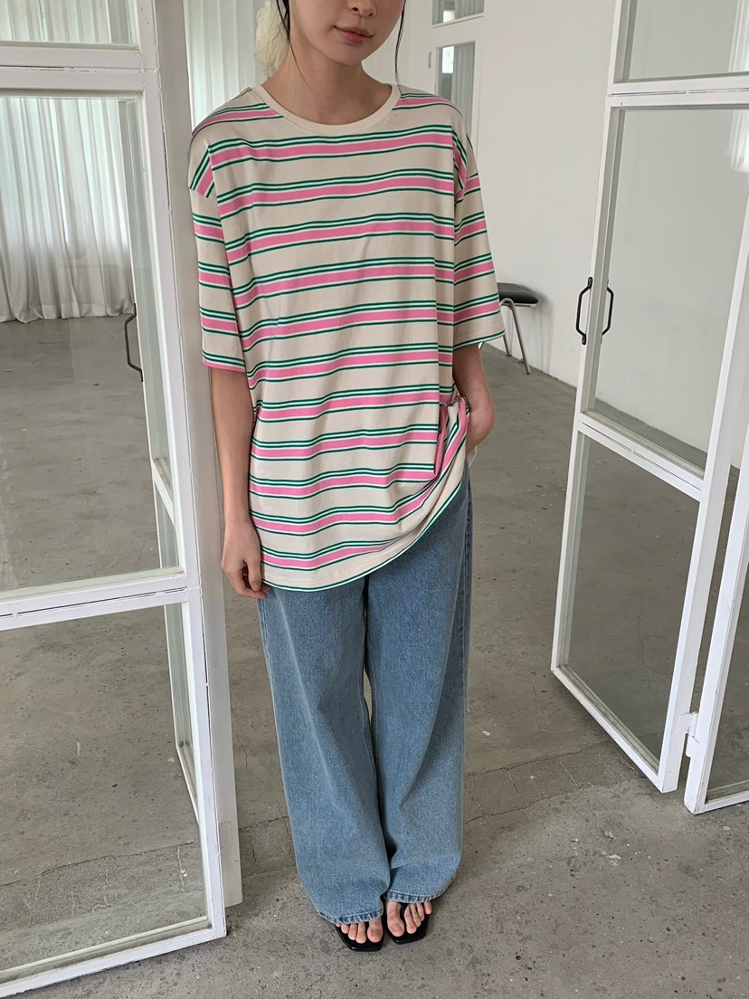 LOVE MY SANTA韓國代購女裝新款熱賣休閑推薦職業T恤條紋Santa/LOVE MY SANTAT恤圖色1