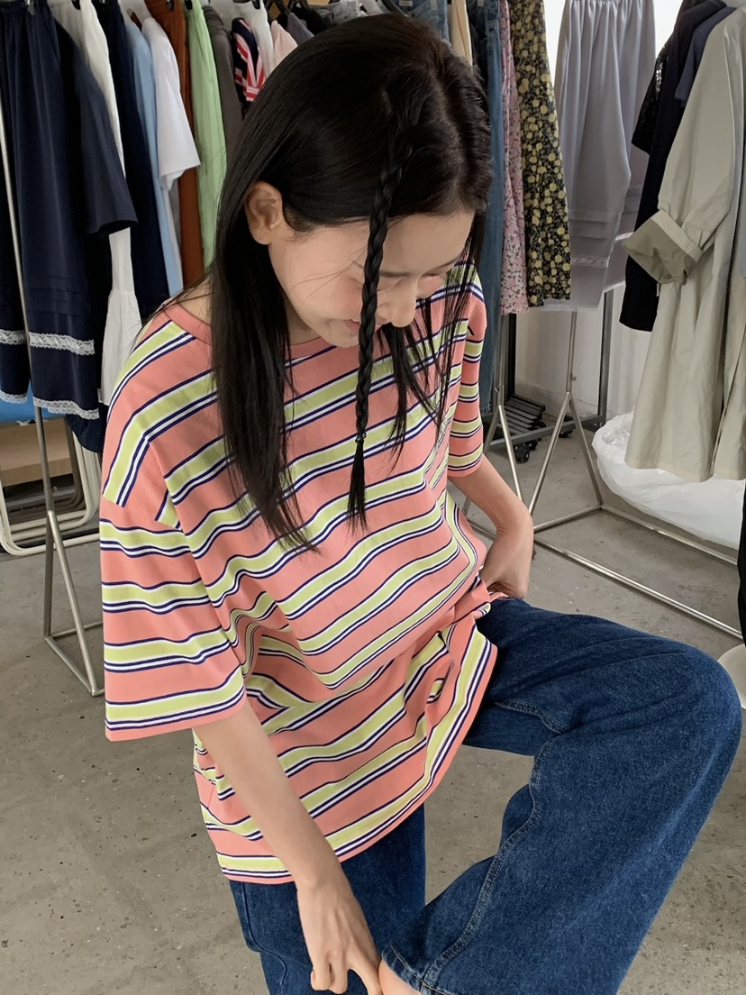 LOVE MY SANTA韓國代購女裝新款熱賣休閑推薦職業T恤條紋Santa/LOVE MY SANTAT恤圖色3