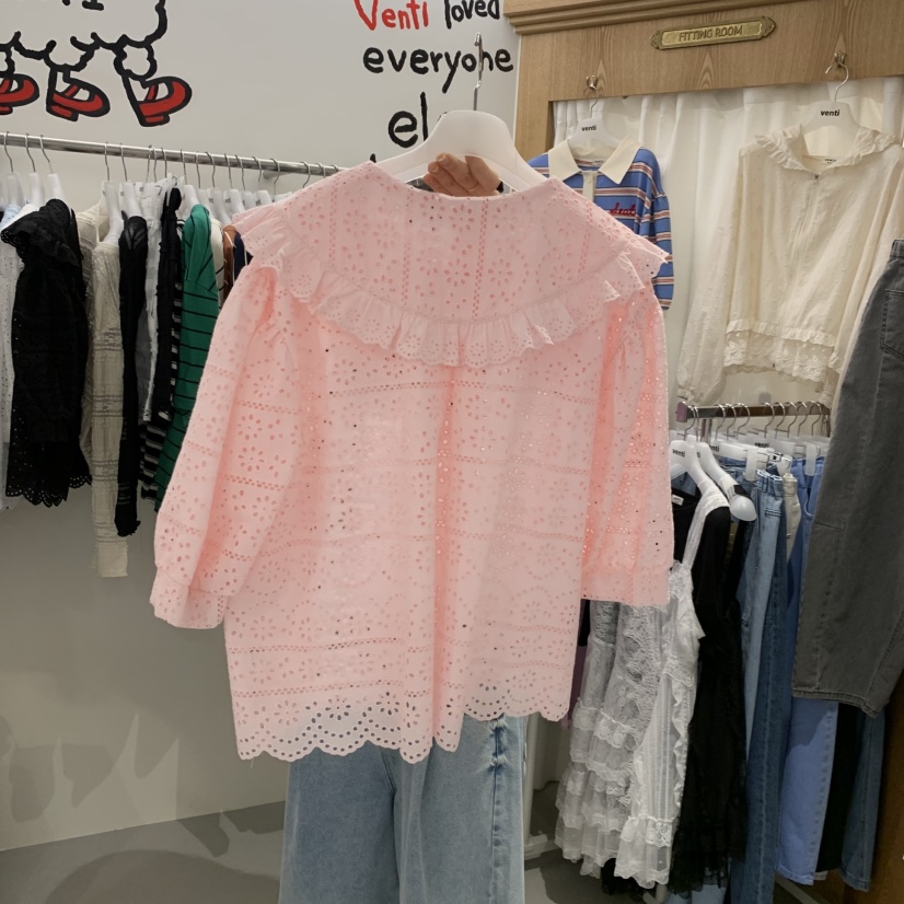 VENTI韓國代購女裝新款職業休閑人氣時尚熱賣襯衫蕾絲衫蕾絲VENTI襯衫/蕾絲衫