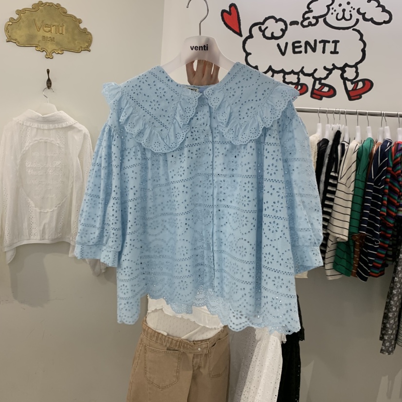 VENTI韓國代購女裝新款職業休閑人氣時尚熱賣襯衫蕾絲衫蕾絲VENTI襯衫/蕾絲衫