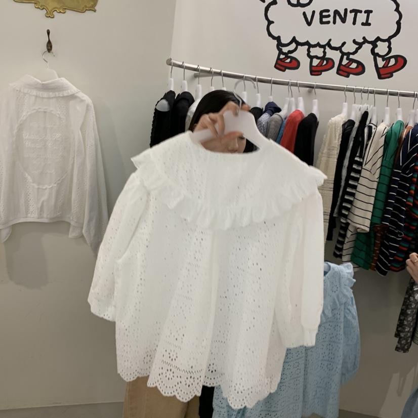 VENTI韓國代購女裝新款職業休閑人氣時尚熱賣襯衫蕾絲衫蕾絲VENTI襯衫/蕾絲衫