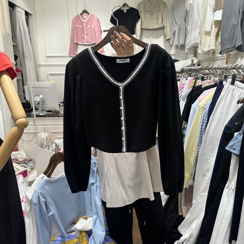 J.RITZY韓國東大門直郵女裝新品推薦時尚長袖T恤蕾絲開衫J.RITZY長袖T恤圖色4