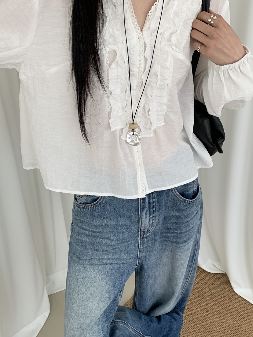 RIVER RAIN韓國東大門代購女裝新款休閑職業推薦襯衫蕾絲衫RIVER RAIN襯衫/蕾絲衫