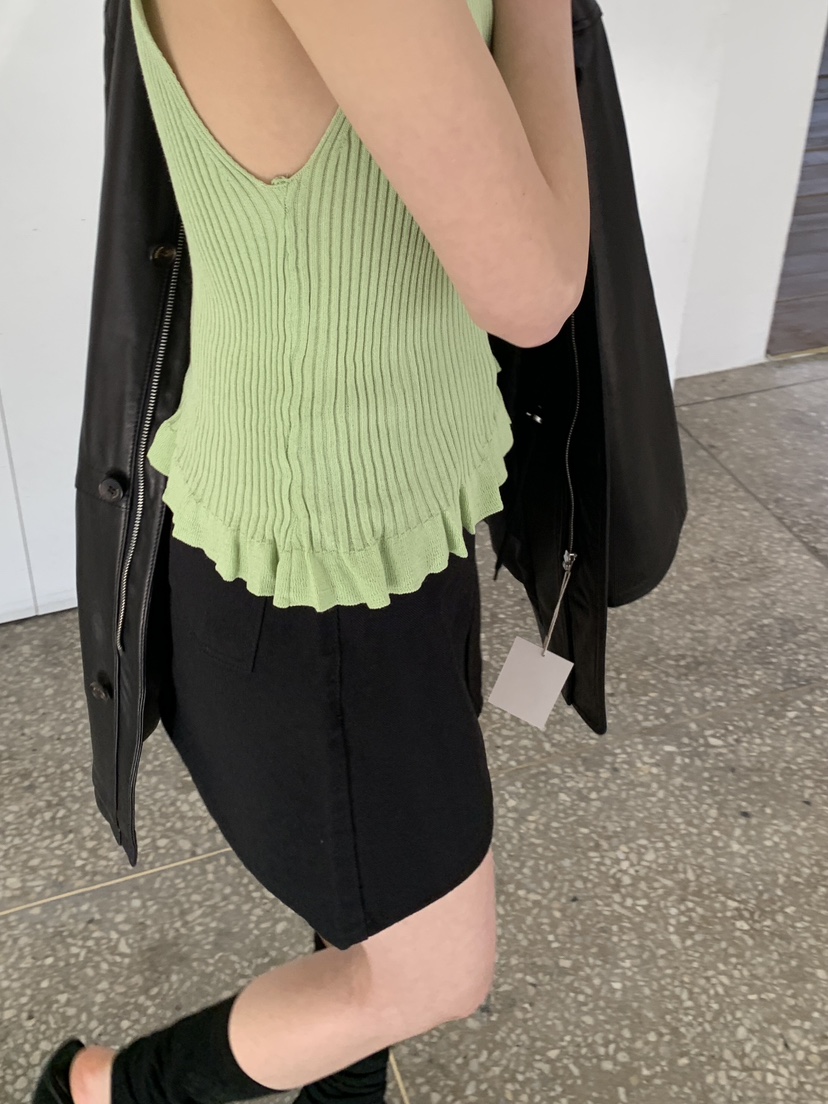 MOVENNE韓國東大門直郵女士新款職業熱賣吊帶背心褶邊針織MOVENNE吊帶/背心