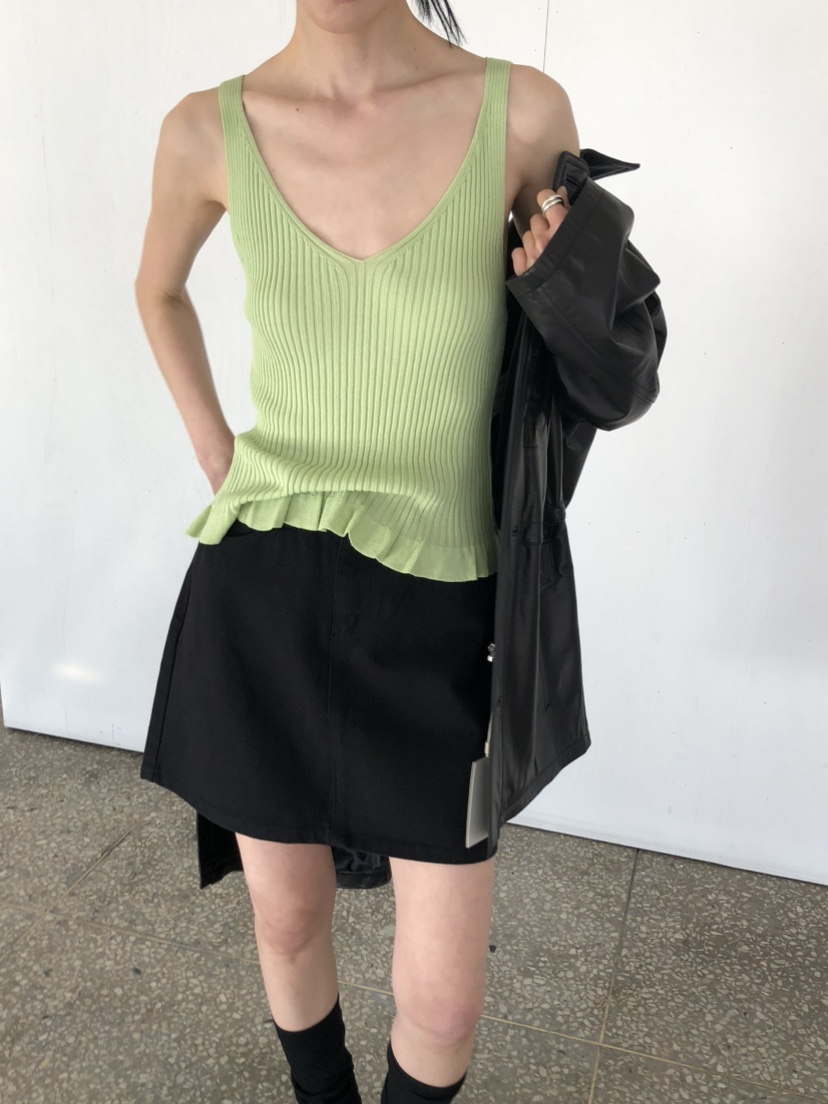 MOVENNE韓國東大門直郵女士新款職業熱賣吊帶背心褶邊針織MOVENNE吊帶/背心