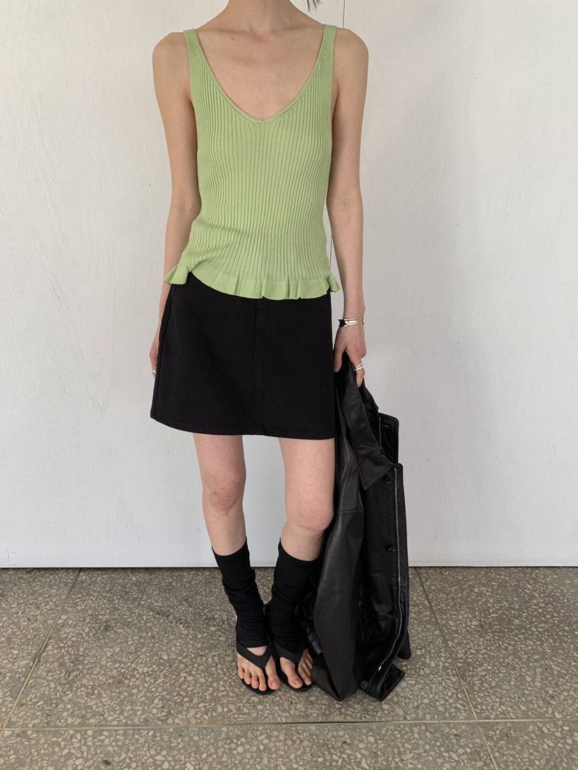 MOVENNE韓國東大門直郵女士新款職業熱賣吊帶背心褶邊針織MOVENNE吊帶/背心