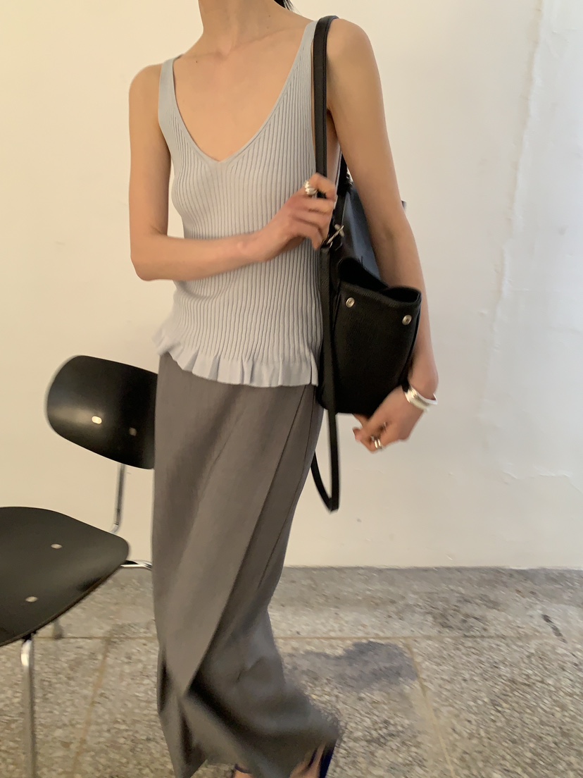 MOVENNE韓國東大門直郵女士新款職業熱賣吊帶背心褶邊針織MOVENNE吊帶/背心