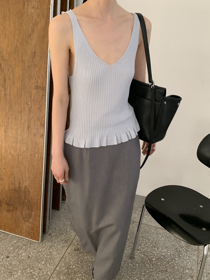 MOVENNE韓國東大門直郵女士新款職業熱賣吊帶背心褶邊針織MOVENNE吊帶/背心