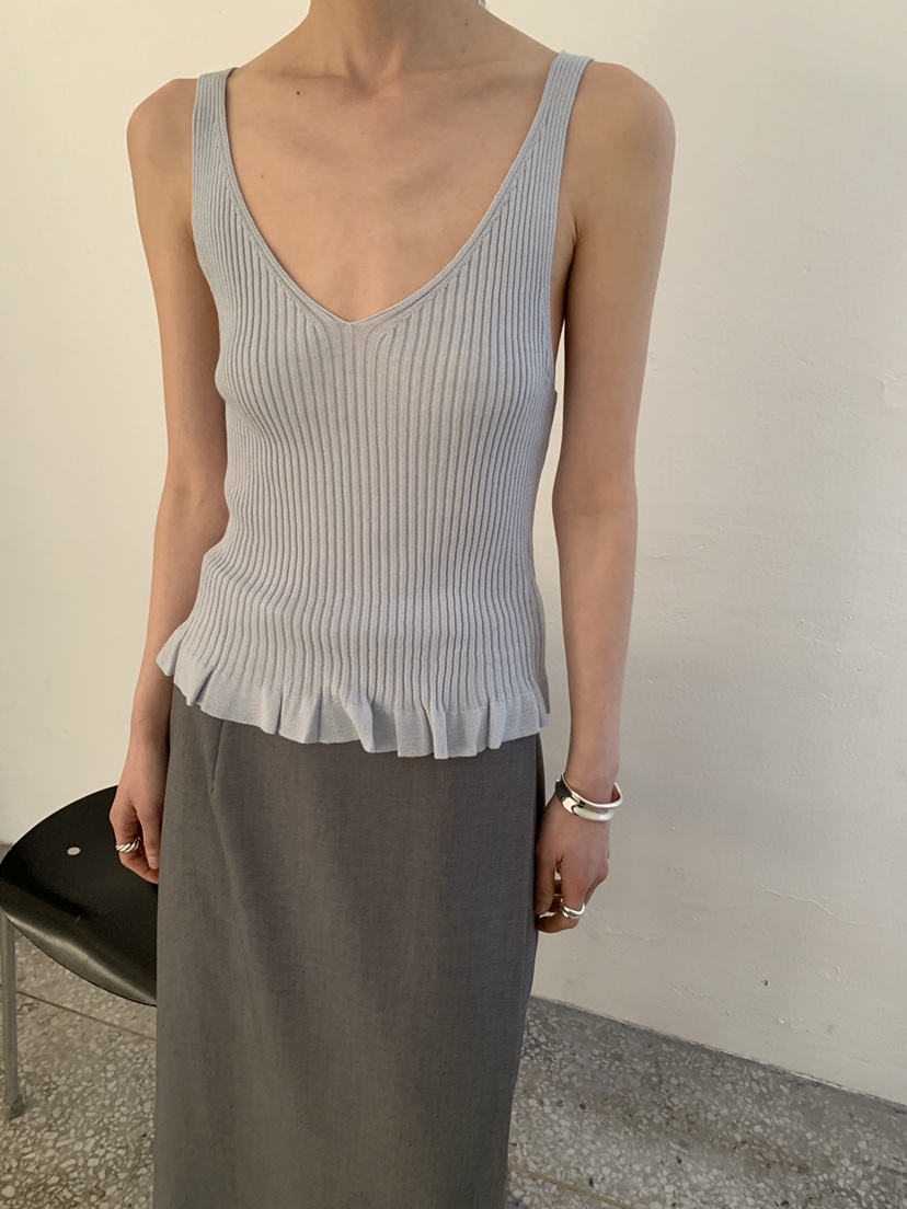 MOVENNE韓國東大門直郵女士新款職業熱賣吊帶背心褶邊針織MOVENNE吊帶/背心