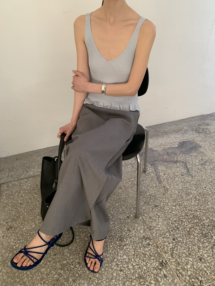 MOVENNE韓國東大門直郵女士新款職業熱賣吊帶背心褶邊針織MOVENNE吊帶/背心